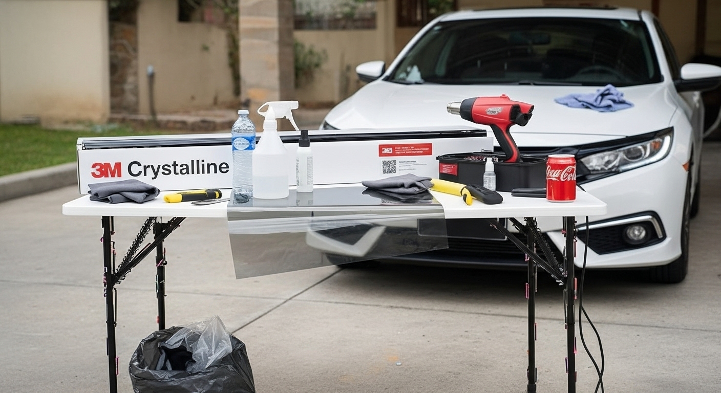 Técnico certificado instalando película 3M a domicilio